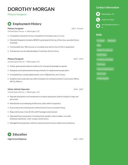 Platoon Sergeant Resume