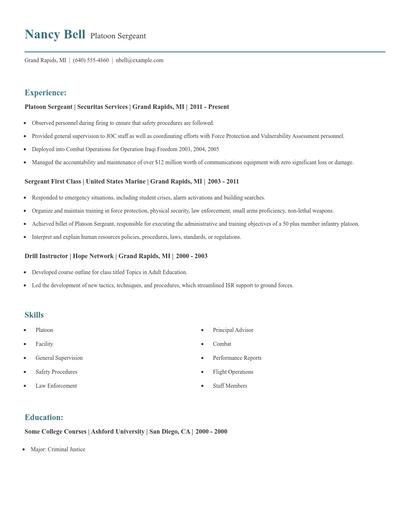 Platoon Sergeant Resume