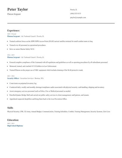 Platoon Sergeant Resume