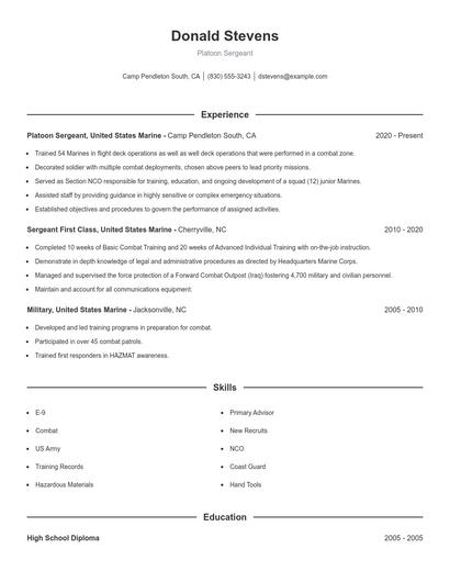 Platoon Sergeant Resume