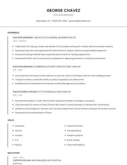Platoon Sergeant Resume