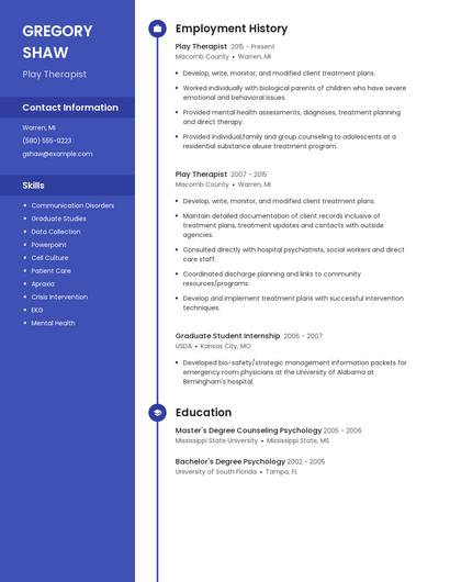 Play Therapist Resume