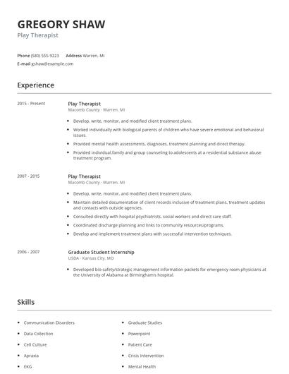 Play Therapist Resume