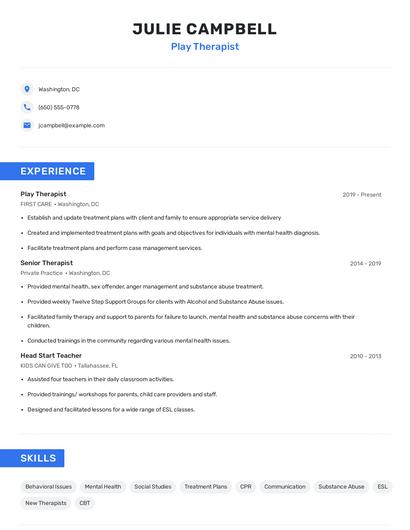 Play Therapist Resume