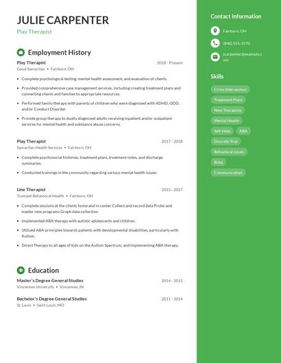 Play Therapist Resume