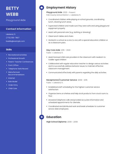 Playground Aide Resume