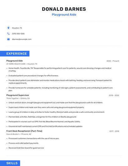 Playground Aide Resume