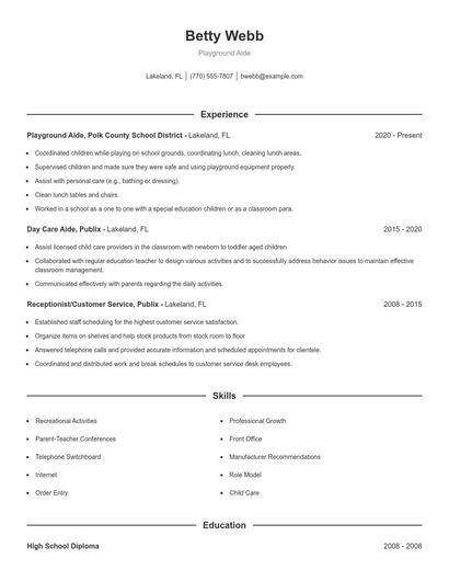 Playground Aide Resume