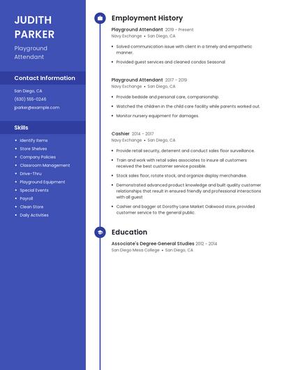 Playground Attendant Resume