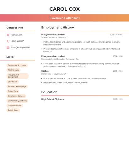 Playground Attendant Resume