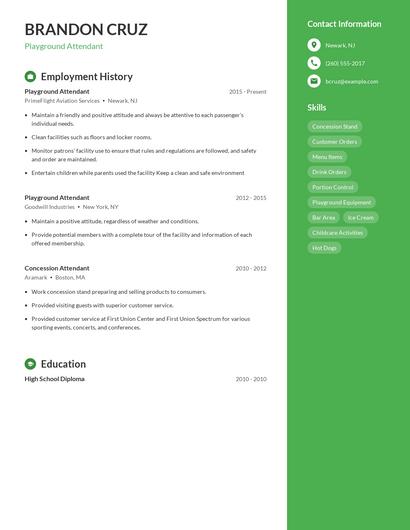 Playground Attendant Resume