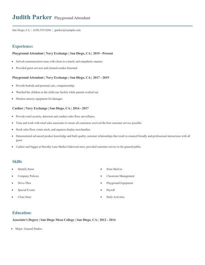 Playground Attendant Resume