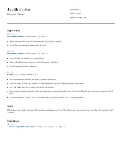 Playground Attendant Resume