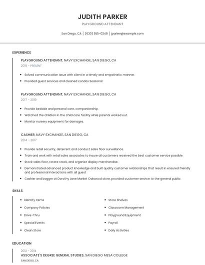 Playground Attendant Resume