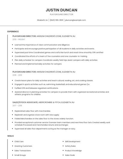 Playground Director Resume