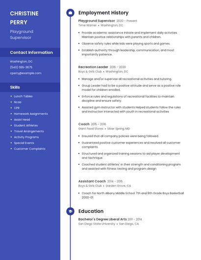 Playground Supervisor Resume