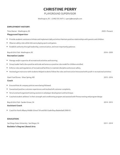Playground Supervisor Resume