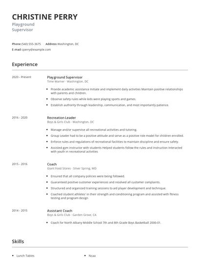Playground Supervisor Resume