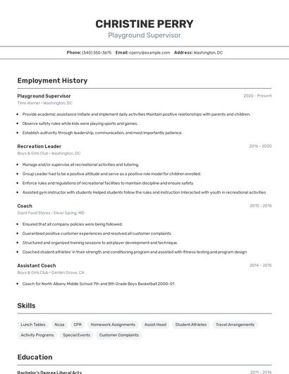 Playground Supervisor Resume
