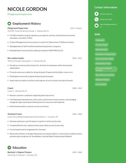 Playground Supervisor Resume