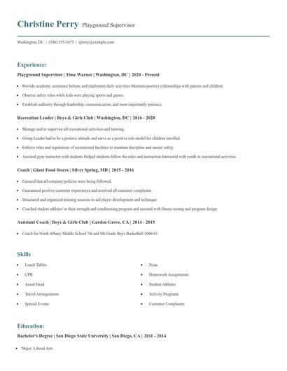 Playground Supervisor Resume