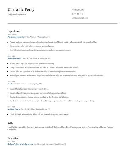 Playground Supervisor Resume