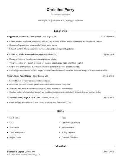 Playground Supervisor Resume