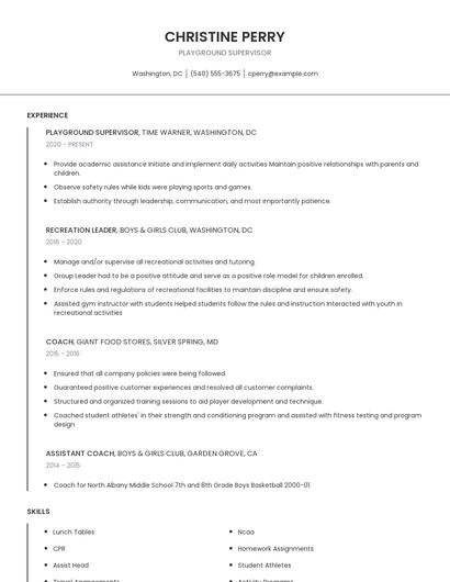 Playground Supervisor Resume