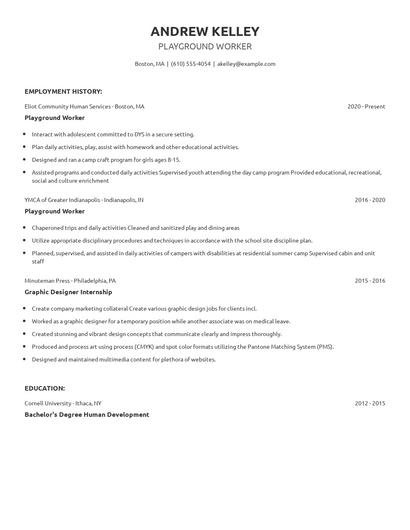 Playground Worker Resume