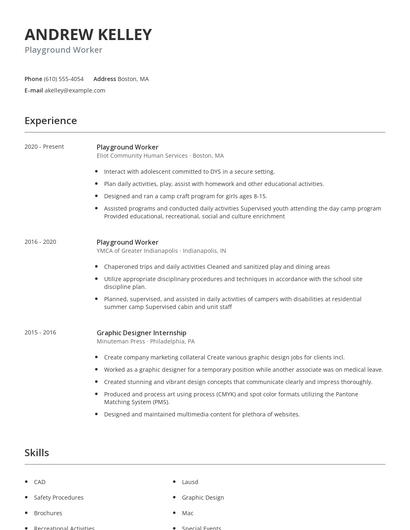 Playground Worker Resume