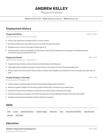 Playground Worker Resume