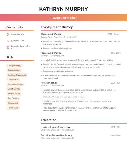 Playground Worker Resume