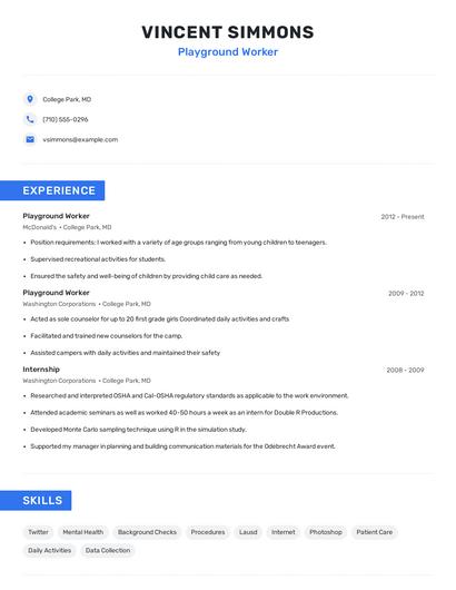Playground Worker Resume