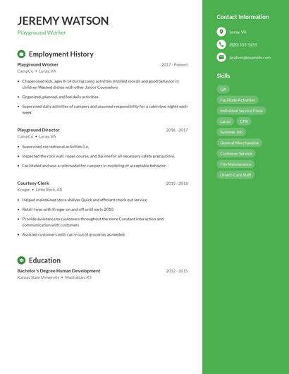 Playground Worker Resume