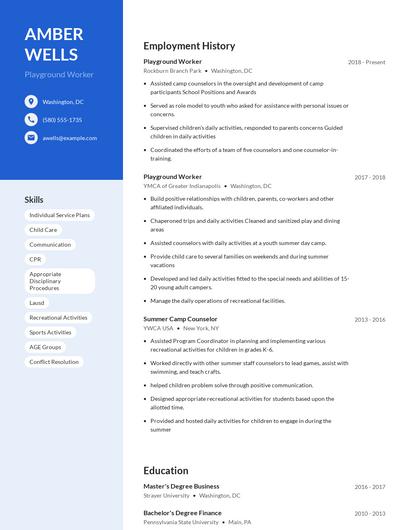 Playground Worker Resume