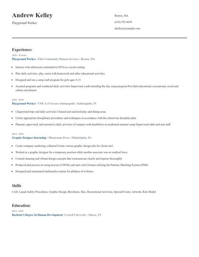 Playground Worker Resume