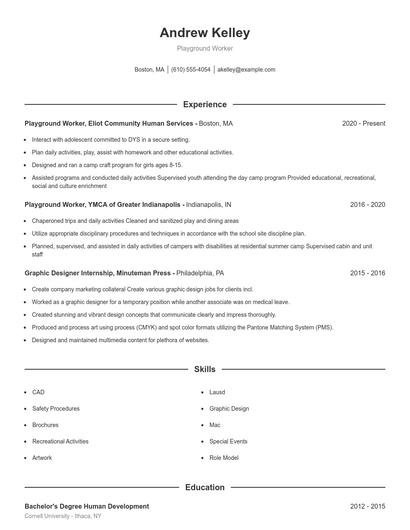 Playground Worker Resume