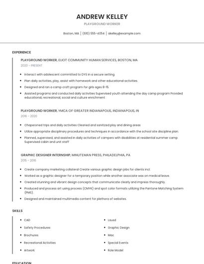Playground Worker Resume