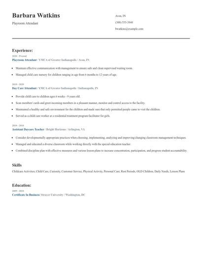 Playroom Attendant Resume