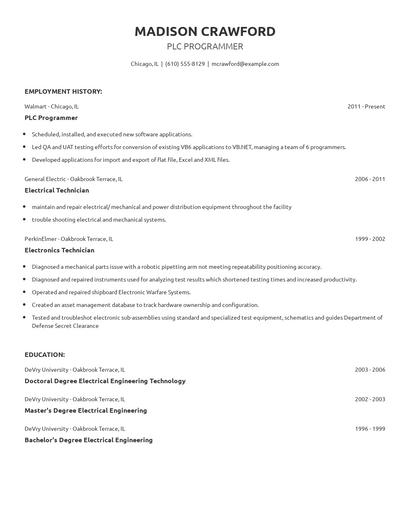 PLC Programmer Resume