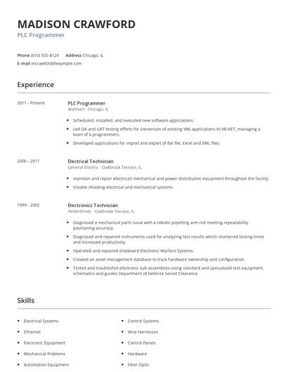 PLC Programmer Resume