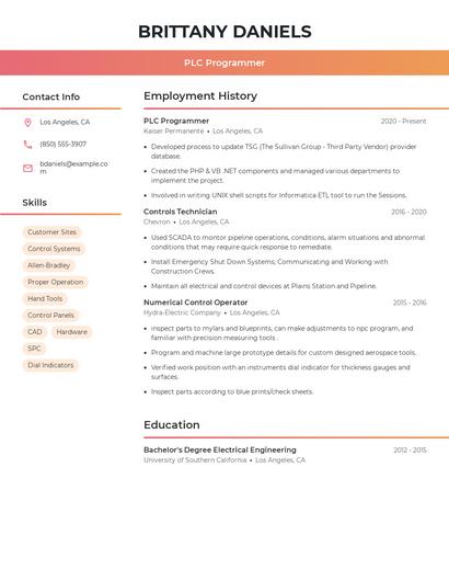 PLC Programmer Resume