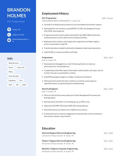PLC Programmer Resume