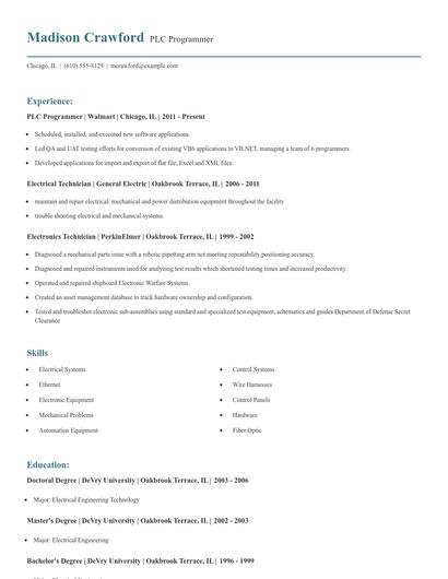 PLC Programmer Resume