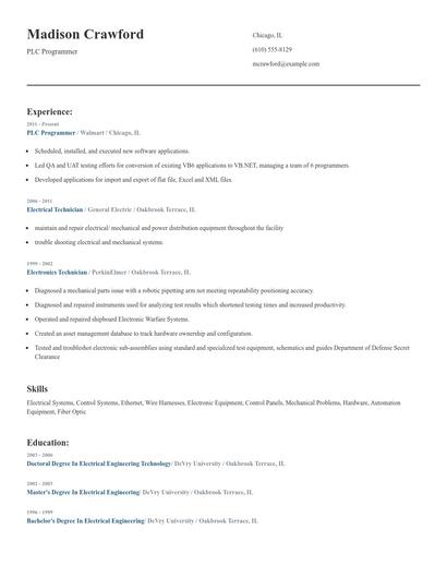 PLC Programmer Resume