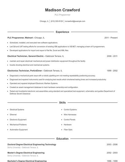 PLC Programmer Resume