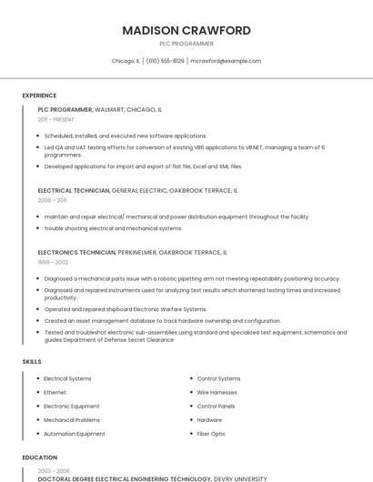 PLC Programmer Resume