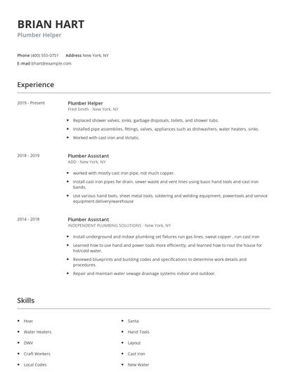 Plumber Helper Resume