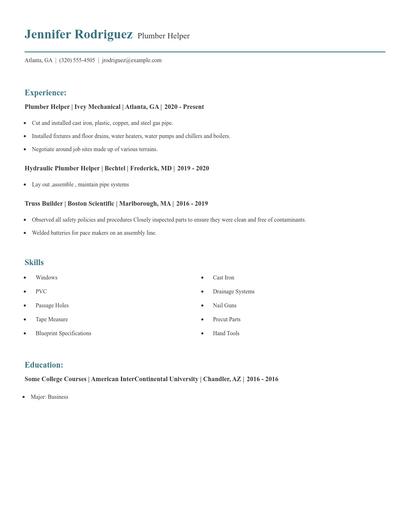 Plumber Helper Resume