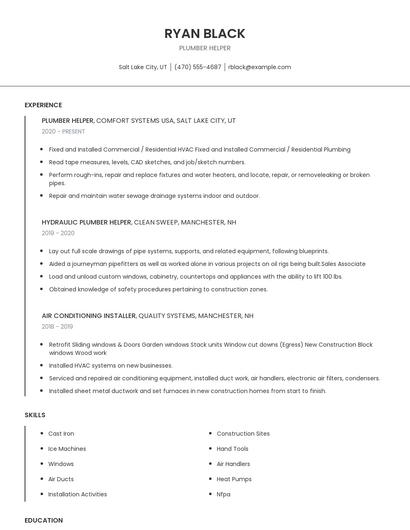 Plumber Helper Resume